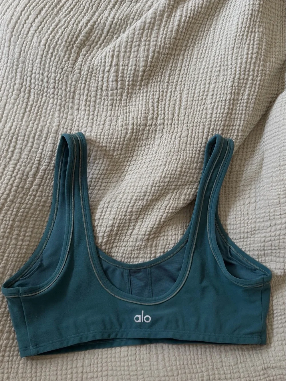 ALO Yoga Teal Scoop-Front Sports Bra